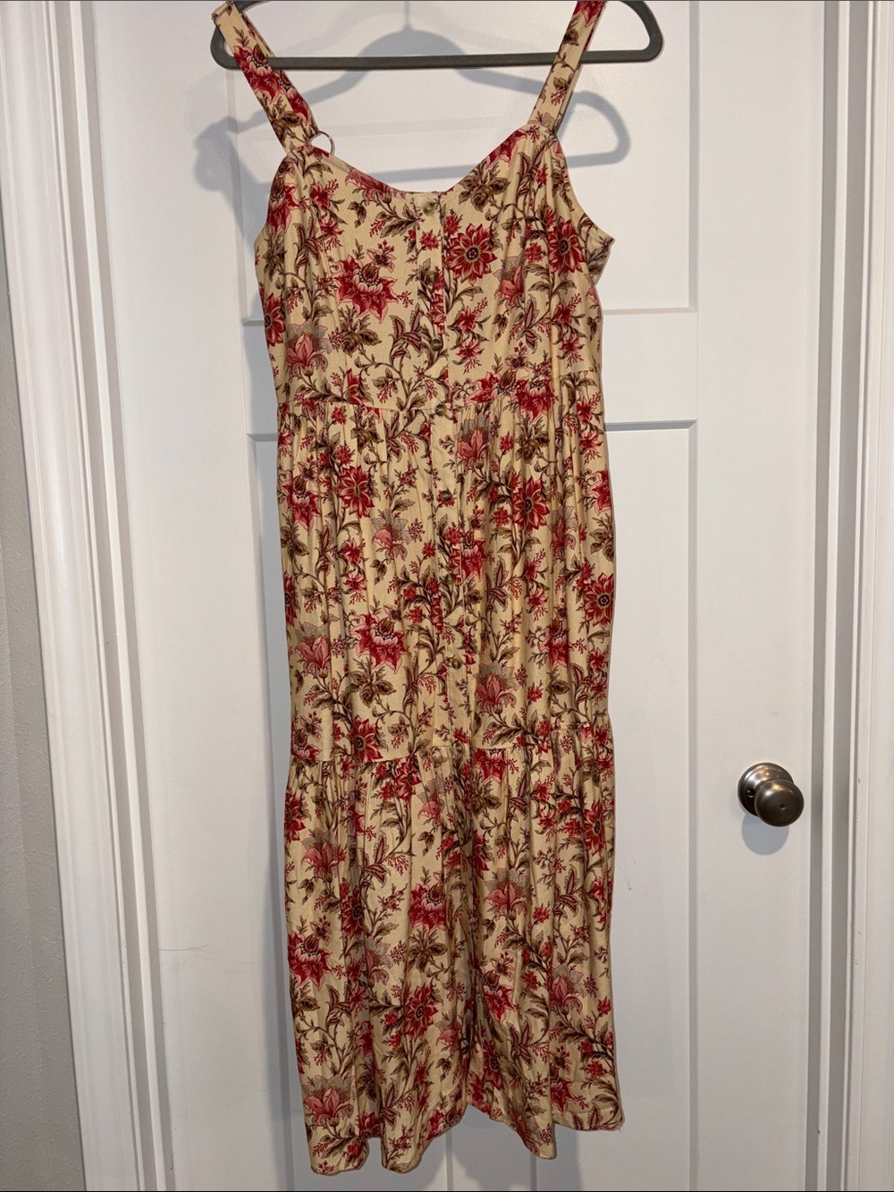 Polagram women’s size large Floral Midi Dress in Cream and Red